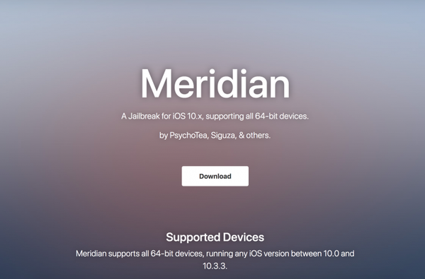 Meridian iOS 10.x jailbreak utgitt med støtte for alle 64-biters enheter