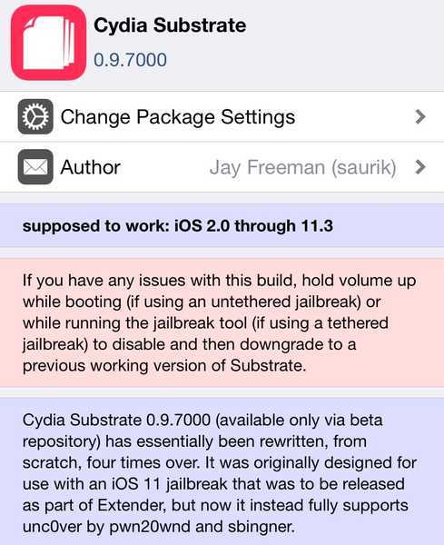 Saurik melepaskan Cydia Substrate 0.9.7000 dengan dukungan penuh untuk jailbreak yang tidak pernah ada