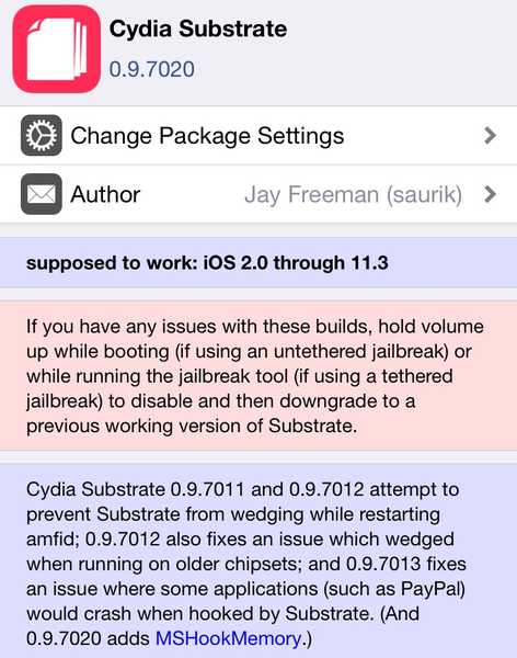 Saurik updates Cydia Substrate meerdere keren 's nachts met kritische bugfixes
