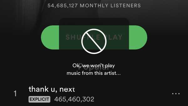 Spotify offre una funzione di blocco per gli artisti di muting che non desideri ascoltare