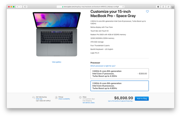 Den maksimale ut MacBook Pro-konfigurasjonen 2018 vil gi deg en kule 6 699 dollar tilbake