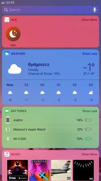 Denne finjusteringen lar deg fargelegge iOS 'mengde Today View-widgeter