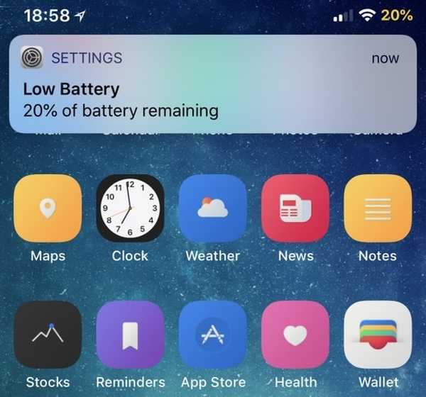 Tweak ini mengubah pop-up baterai lemah iOS menjadi pemberitahuan spanduk