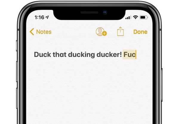 Warum die iOS-Tastatur Ducking-Vorschläge bietet und Sie niemals bei der Eingabe von Obszönitäten unterstützt