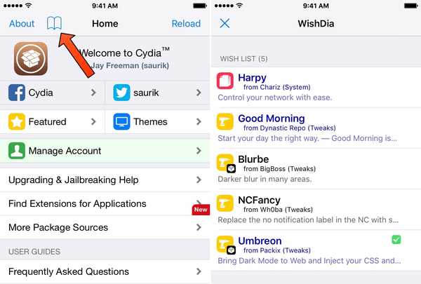 WishDia menambahkan daftar keinginan fungsional ke aplikasi Cydia