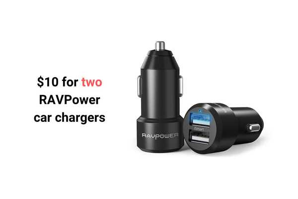 10 $ för 2 RAVPower dubbla USB-billaddare och andra tekniska erbjudanden