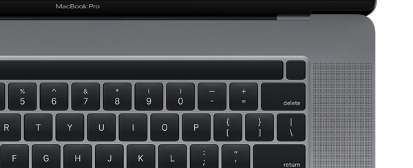 A imagem do MacBook Pro de 16 polegadas revela o Touch ID, o layout da barra de toque