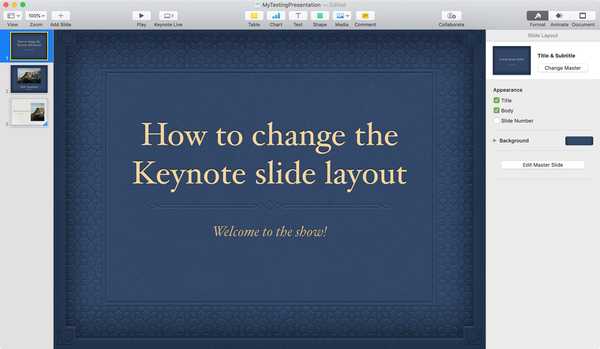 Cara mengubah tata letak slide di Keynote pada Mac dan iOS