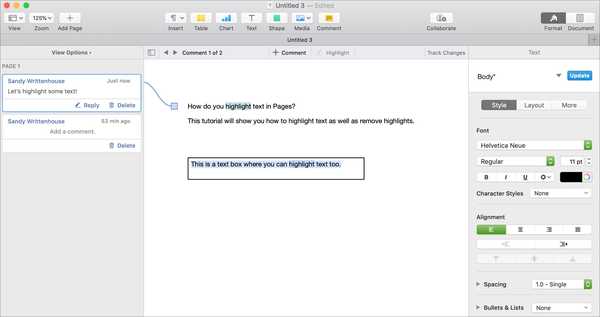 Comment mettre en évidence du texte dans Pages sur Mac et iOS