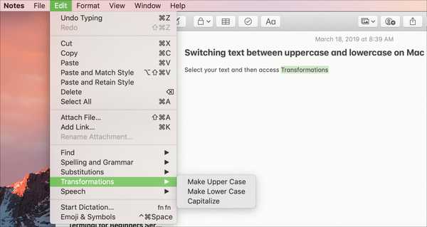 Cara cepat beralih teks antara huruf besar dan kecil di Mac