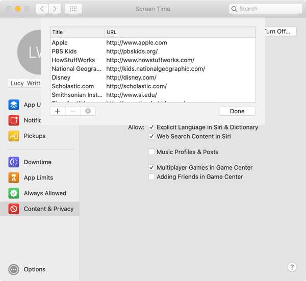 Hur man begränsar eller tillåter bara vissa webbplatser på Mac med skärmtid
