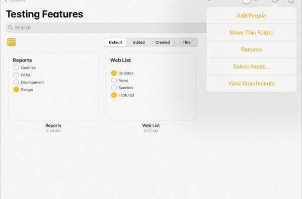 Como usar o modo de exibição de galeria, listas de verificação e pastas compartilhadas no Notes no iPadOS