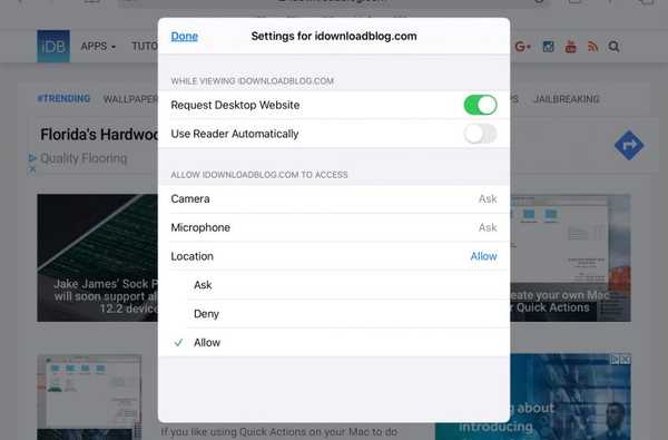 Como usar o site do Safari Exibir menu e configurações por site no iPad