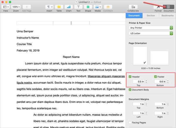 Cara bekerja dengan header dan footer di Pages on Mac
