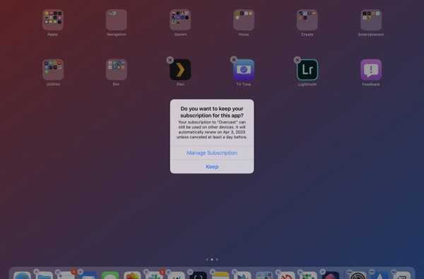 iOS 13 varnar dig om en app du tar bort har ett prenumeration fortfarande aktivt