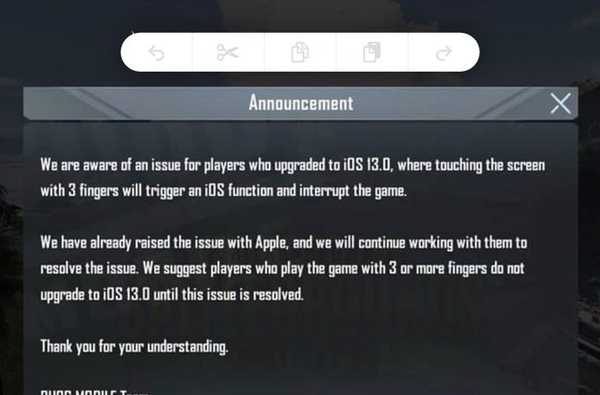 Il gesto di modifica del testo con tre dita di iOS 13 sta facendo il caos con giochi come Fortnite e PUBG