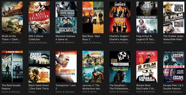 iTunes-filmen tilbyr $ 10 doble funksjoner, $ 15 3-films pakker og mye mer