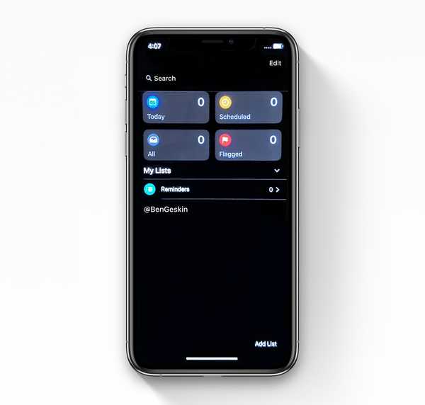 Vazamento de tela de última hora mostra o aplicativo lembretes renovado do iOS 13 no modo escuro