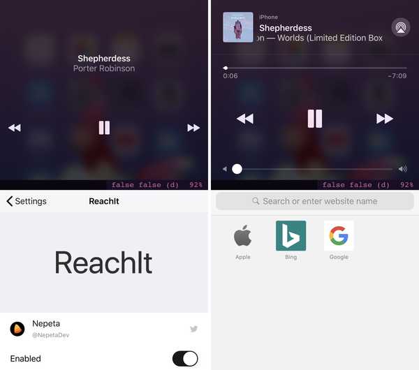 ReachIt setter et Now playing music-grensesnitt på det tomme Reachability-rommet