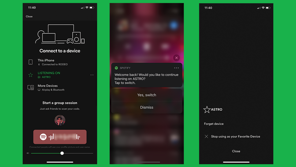 Die Spotify-Funktion Lieblingsgerät erleichtert die Weitergabe von Musik an einen Lautsprecher