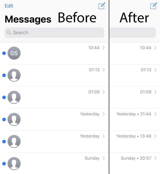 Această modificare face ca sistemul de marcă de timp al aplicației Mesaje să fie mai util