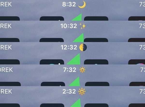 Timemoji erstatter statuslinjens A.M./P.M. indikator med ditt valg av Emojis