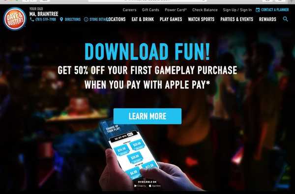 Os clientes de Dave & Buster economizam 50% na jogabilidade com o Apple Pay