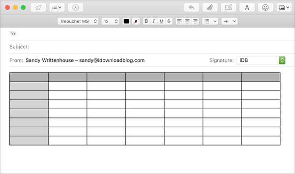 Slik setter du inn tabeller i e-postmeldinger i Mail on Mac