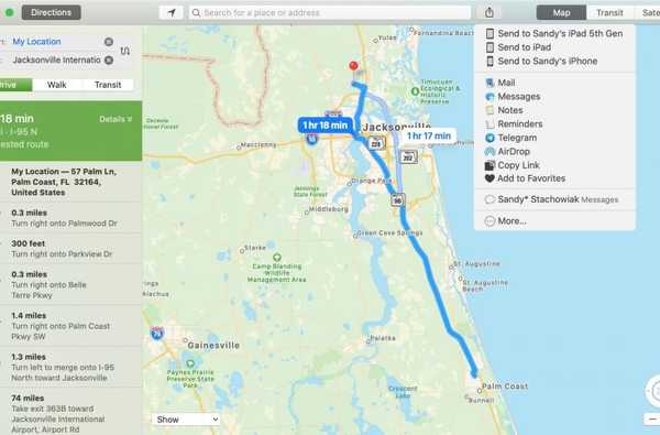 So teilen Sie Wegbeschreibungen von Maps auf Mac zu iPhone, AirDrop, Nachrichten und mehr