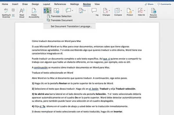 Cara menerjemahkan dokumen dan teks di Word pada Mac
