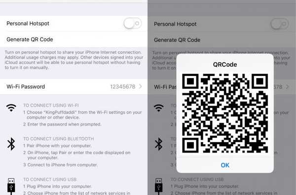Diese Optimierung generiert einen QR-Code für den persönlichen Hotspot Ihres iPhones